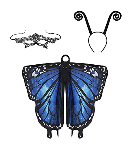 YukiniYa Halloween-Kostüm für Damen, Schmetterlingsflügel, mit Antenne, Stirnband, Spitzenmaske, Übergröße YukiniYa Halloween-Kostüm für Damen, Schmetterlingsflügel, mit Antenne, Stirnband, Spitzenmaske, Übergröße von YukiniYa