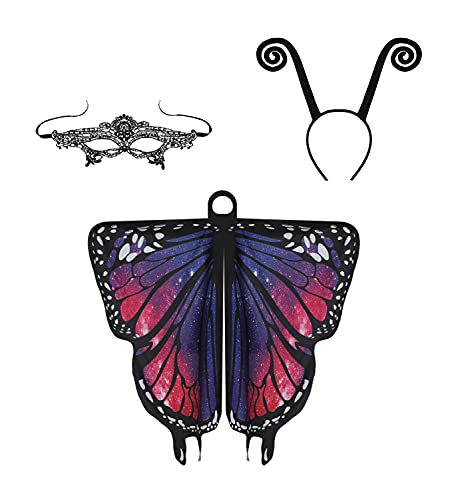 YukiniYa Halloween-Kostüm für Damen, Schmetterlingsflügel, mit Antenne, Stirnband, Spitzenmaske, Übergröße YukiniYa Halloween-Kostüm für Damen, Schmetterlingsflügel, mit Antenne, Stirnband, Spitzenmaske, Übergröße von YukiniYa