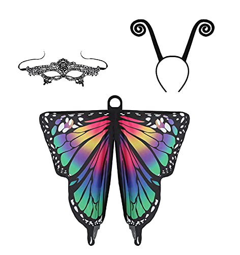 YukiniYa Halloween-Kostüm für Damen, Schmetterlingsflügel, mit Antenne, Stirnband, Spitzenmaske, Übergröße YukiniYa Halloween-Kostüm für Damen, Schmetterlingsflügel, mit Antenne, Stirnband, Spitzenmaske, Übergröße von YukiniYa
