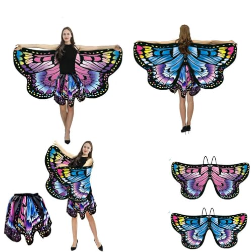 YukiniYa Halloween Schmetterling Kostüm Flügel Set mit Rock für Frauen Doppelseitiger Druck mit Maske und Antennen-Stirnband YukiniYa Halloween Schmetterling Kostüm Flügel Set mit Rock für Frauen Doppelseitiger Druck mit Maske und Antennen-Stirnband von YukiniYa