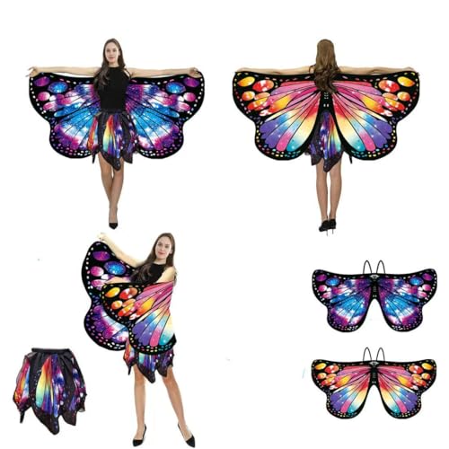 YukiniYa Halloween Schmetterling Kostüm Flügel Set mit Rock für Frauen Doppelseitiger Druck mit Maske und Antennen-Stirnband YukiniYa Halloween Schmetterling Kostüm Flügel Set mit Rock für Frauen Doppelseitiger Druck mit Maske und Antennen-Stirnband von YukiniYa