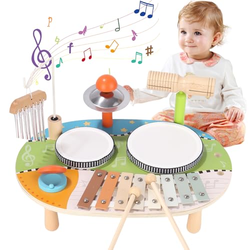 Schlagzeug Kinder, 6 In 1 Kinder Trommel Set, Musikspielzeug Musikinstrumente mit Xylophon, Holz Montessori Spielzeug für Jungen und Mädchen Schlagzeug Kinder, 6 In 1 Kinder Trommel Set, Musikspielzeug Musikinstrumente mit Xylophon, Holz Montessori Spielzeug für Jungen und Mädchen von Yulado