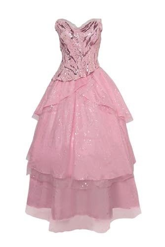 Yulefly Glinda Wicked Kostüm Kleid Damen Böse Hexe des Westens Coslay Costume Halloween Karneval XXL von Yulefly