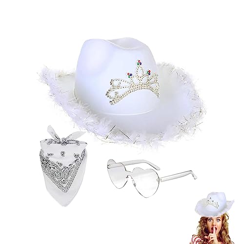 Yulokdwi Cowboy Hut Damen Rosa, Frauen Cowboyhut Set, Filz-Cowgirl-Hut Mit Feder-Bandana, Wester Style Pink Cowboy Hut, Partyzubehör-Set, Attraktiv Für Männer, Frauen, Männer, Mädchen, Jungen Yulokdwi Cowboy Hut Damen Rosa, Frauen Cowboyhut Set, Filz-Cowgirl-Hut Mit Feder-Bandana, Wester Style Pink Cowboy Hut, Partyzubehör-Set, Attraktiv Für Männer, Frauen, Männer, Mädchen, Jungen von Yulokdwi