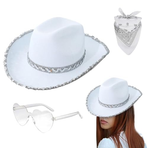 Yulokdwi Cowgirl Hüte Set, Glitzernder Cowboy-Hut Mit Bandana Und Herz-Sonnenbrille, Hats Kostüm Für Party Und Karneval,wildes Cowboy-Kostüm Für Geburtstag, Junggesellinnenabschied Yulokdwi Cowgirl Hüte Set, Glitzernder Cowboy-Hut Mit Bandana Und Herz-Sonnenbrille, Hats Kostüm Für Party Und Karneval,wildes Cowboy-Kostüm Für Geburtstag, Junggesellinnenabschied von Yulokdwi
