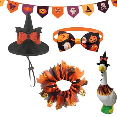 Yulokdwi Garten Gänse Outfits,Gänsestatue Kostüm Halloween | Orange Hut Schleifenrock Set Für Festliche Terassendekoration 58 Cm von Yulokdwi