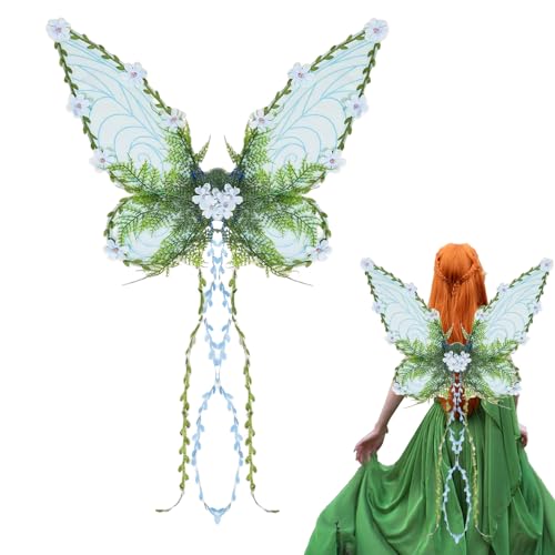 Yulokdwi flügel, Schmetterlingsflügel Kostüm mit 3D-Blüten und Blättern, Kreatives Zubehör Verkleidungskostüm für Mädchen Damen Cosplay Halloween Fasching von Yulokdwi