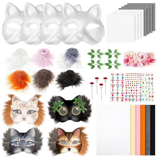 4 Stücke Katzenmaske aus atmungsaktivem Material mit Kunstpelz, Edelsteinaufklebern,Leicht Schneiden Augennetz, Anpassbar für Gesicht, Perfekt für Cosplay, Tierverkleidung, Fursuit & Therianthrope 4 Stücke Katzenmaske aus atmungsaktivem Material mit Kunstpelz, Edelsteinaufklebern,Leicht Schneiden Augennetz, Anpassbar für Gesicht, Perfekt für Cosplay, Tierverkleidung, Fursuit & Therianthrope von YumSur