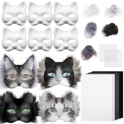 6 Stücke Katzenmaske aus atmungsaktivem Material mit Kunstpelz, Edelsteinaufklebern,Leicht Schneiden Augennetz, Filztuch, Leicht & Bequem, Anpassbar für Gesicht, Perfekt für Cosplay, Tierverkleidun 6 Stücke Katzenmaske aus atmungsaktivem Material mit Kunstpelz, Edelsteinaufklebern,Leicht Schneiden Augennetz, Filztuch, Leicht & Bequem, Anpassbar für Gesicht, Perfekt für Cosplay, Tierverkleidun von YumSur