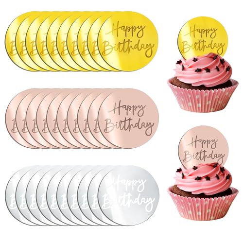 Cupcake-Topper "Happy Mother's Day", rund, spiegelnd, graviert, Cupcake-Dekorationen für Geburtstagsparty, 30 Stück von YumSur