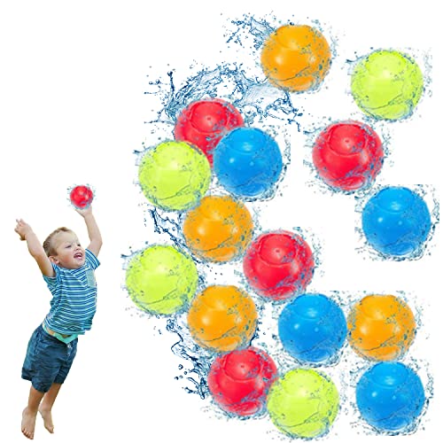 16 Stück Wiederverwendbare Wasserbomben Selbstschließend, Schnell befüllbare Silikon Spritzbälle für Kinder Erwachsene, Outdoor Sommerspaß Wasserspielzeug für Party, Wasserpark, Familienspiel von YumSur