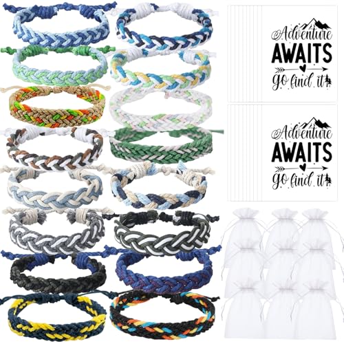 YumSur 16 Set Freundschaftsarmband-Set, Partygeschenke, geflochtene Freundschaftsarmbänder mit Karten, verstellbare gewebte Freundschaftsarmbänder, handgefertigtes geflochtenes Armband für Teenager von YumSur