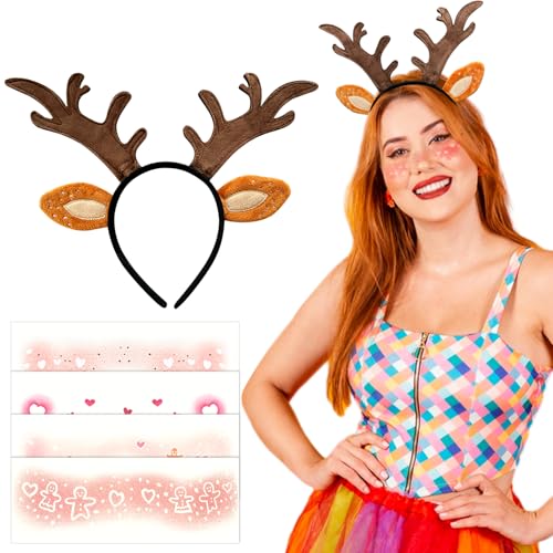 YumSur Karneval Kostüm Damen Mädchen, Haarreif Reh Geweih Hörner Rehohren + Reh Gesichtstattoo, Damen Kinder Reh kostüm Kopfschmuck Haarreifen Fasching Mottoparty Cosplay Halloween YumSur Karneval Kostüm Damen Mädchen, Haarreif Reh Geweih Hörner Rehohren + Reh Gesichtstattoo, Damen Kinder Reh kostüm Kopfschmuck Haarreifen Fasching Mottoparty Cosplay Halloween von YumSur