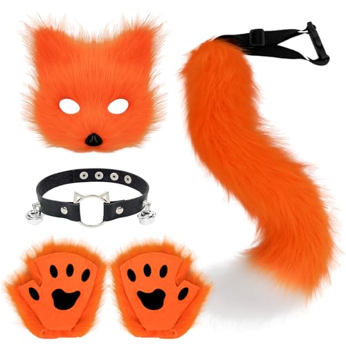YumSur Kunstpelz Fuchsschwanz Katze Wolf Cosplay Kostüm Set Plüsch Maske Flauschige Pfotenhandschuhe YumSur Kunstpelz Fuchsschwanz Katze Wolf Cosplay Kostüm Set Plüsch Maske Flauschige Pfotenhandschuhe von YumSur