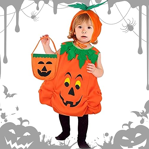 yumcute Halloween-Kürbis-Kostüm für Kinder,Unisex,lustiges Cosplay-Outfit,orange Kostüme, niedliche Party-Kostüme,Outfits mit Kürbishut und Tragetasche für Babys und Teenager von yumcute