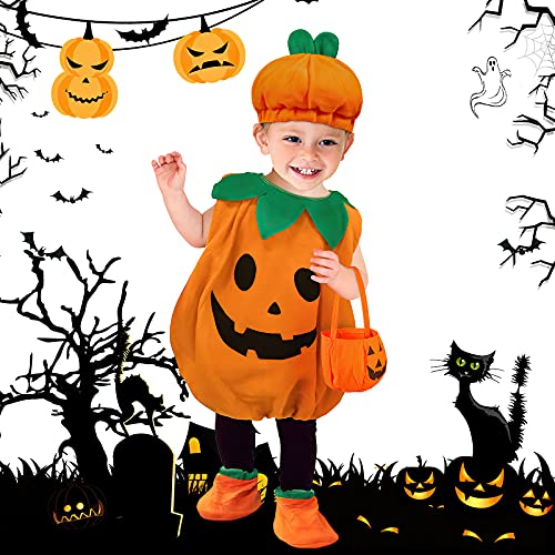 yumcute Kürbis-Kostüm Kind-er für Halloween, Kinder Kürbis Kostüm, Jung-e u. Mädchen Fasching-skostüm, Karnevals-Kostüme, für Pumpkin Halloween Cosplay Party Kleidung(Höhe95-105cm von yumcute