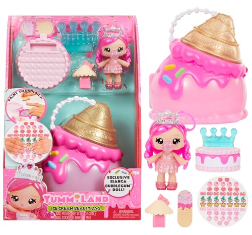 Yummiland Beauty Bag Playset + Lip Gloss Doll - Ice Cream Bag - Mit Exklusiver Bianca Bubblegum, Nagellack + Nagelsticker, Maniküre, Puppen-Spielset, Beauty-Spiel, Für Kinder ab 4 Jahren von Yummiland