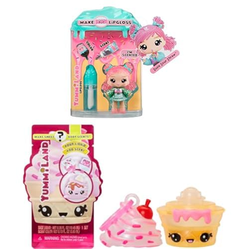 Yummiland Lipgloss Puppe - Susie Sour Straw - Duftende Puppe mit DIY Lipgloss-Set Num Nom Body Scents Roller - Enthält 1 Num Nom, Kreiere Deinen Eigenen Duft Rosa von Yummiland