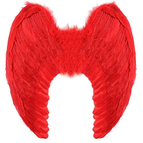 Yummy Bee - Engel Flügel - Halloween Schwarzer Engel - Flügel Federn mit Glitzer - Damen Kostüm - Größ (Rot) von Yummy Bee