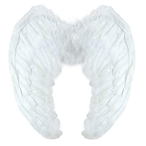 Yummy Bee - Engel Flügel - Halloween Schwarzer Engel - Flügel Federn mit Glitzer - Damen Kostüm - Größ (Weiß) von Yummy Bee