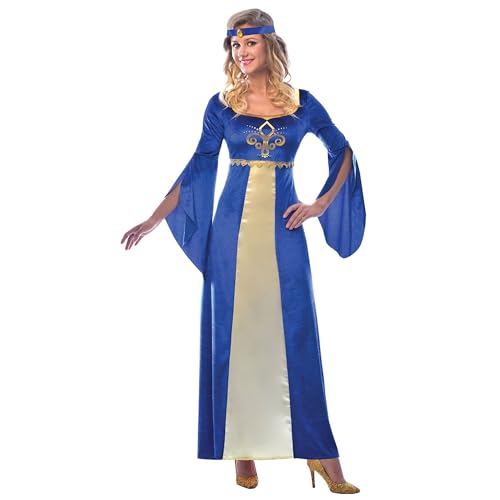 Yummy Bee - Mittelalter Kostüm Damen - Renaissance Kleid - Tudor Kleid elisabethanische Jungfrau - Übergröße Halloween Kostüm (Blau, 10-12) von Yummy Bee