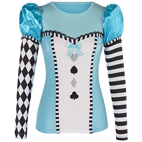 Yummy Bee Alice im Wunderland Kostüm für Erwachsene, langärmeliges Oberteil – Alice im Wunderland Kostüm Zubehör für Damen, Übergröße, Halloween-Kostüm für Damen, Größe 36-46 (36-40) von Yummy Bee