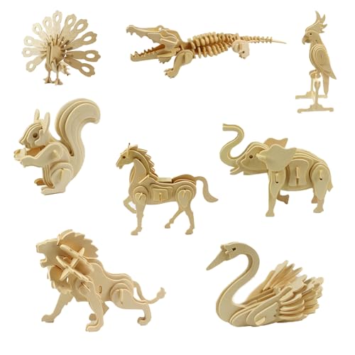 YunBey 3D Holz Tierpuzzle Set – 8 - Teiliges DIY Bastelset für Kinder & Erwachsene, Lernspielzeug mit Schwan, Papagei, Eichhörnchen, Pfau, Löwe, Pferd, Elefant & Krokodil YunBey 3D Holz Tierpuzzle Set – 8 - Teiliges DIY Bastelset für Kinder & Erwachsene, Lernspielzeug mit Schwan, Papagei, Eichhörnchen, Pfau, Löwe, Pferd, Elefant & Krokodil von YunBey