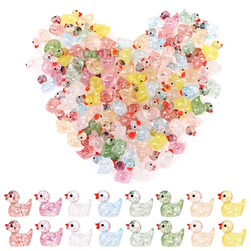 100 Stück Mini-Enten aus Kunstharz, 8 Farben, Glitzer-Harz, niedlich und charmant, funkelnde kleine Enten mit transparenter Kunststoff-Verpackung, niedliches Miniatur-Spielzeug für Heimwerker 100 Stück Mini-Enten aus Kunstharz, 8 Farben, Glitzer-Harz, niedlich und charmant, funkelnde kleine Enten mit transparenter Kunststoff-Verpackung, niedliches Miniatur-Spielzeug für Heimwerker von YunJoyous