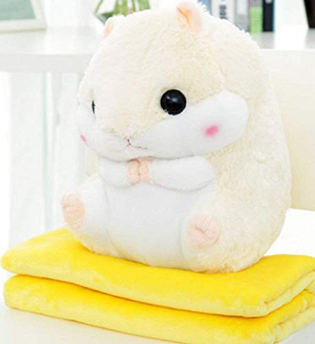 YunNasi 2 in 1 Hamster Kuscheltier Plüschtier Hamster Kissen mit Kuscheldecke Super Süßes Geschenk für Kinder und Freundin (Beige) von YunNasi