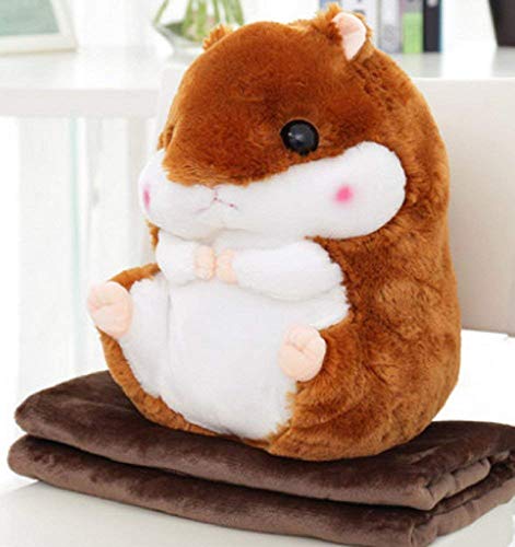 YunNasi 2 in 1 Hamster Kuscheltier Plüschtier Hamster Kissen mit Kuscheldecke Super Süßes Geschenk für Kinder und Freundin (Braun) von YunNasi