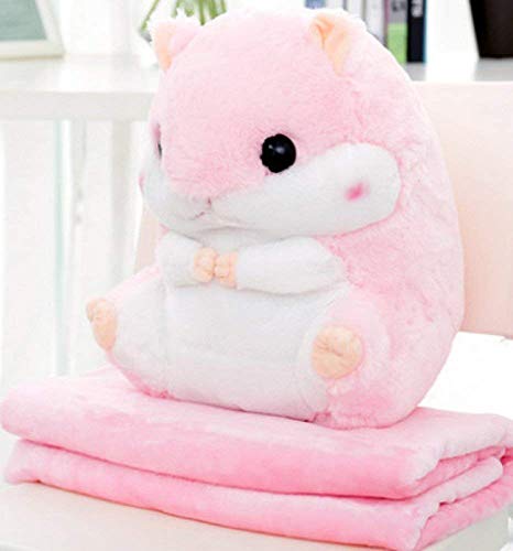 YunNasi 2 in 1 Hamster Kuscheltier Plüschtier Hamster Kissen mit Kuscheldecke Super Süßes Geschenk für Kinder und Freundin (Pink) von YunNasi