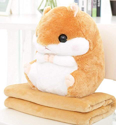 YunNasi 2 in 1 Hamster Kuscheltier Plüschtier Hamster Kissen mit Kuscheldecke Super Süßes Geschenk für Kinder und Freundin 50cmX30cm (Hellbraun) von YunNasi