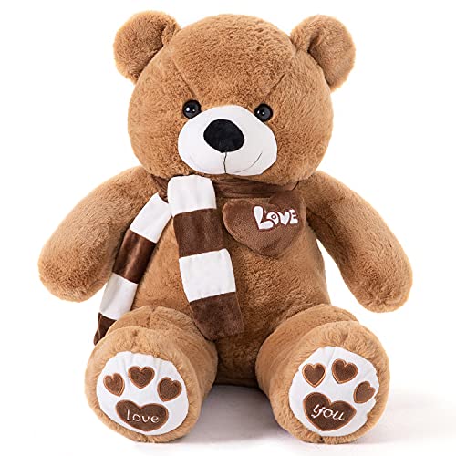 YunNasi Teddybär Groß Riesen Teddy Bär Braun 80cm Plüschtier Kuscheltier Stofftier Teddybär mit Herz und Schal von YunNasi