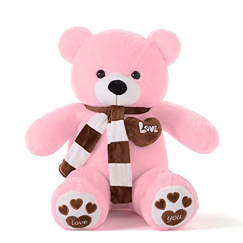 YunNasi Teddybär Groß Riesen Teddy Bär Rosa 100cm Plüschtier Kuscheltier Stofftier Teddybär mit Herz und Schal von YunNasi