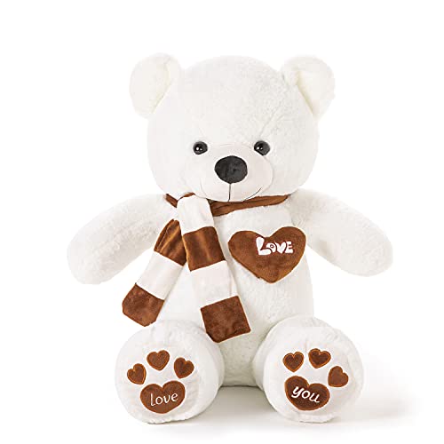 YunNasi Teddybär Groß Riesen Teddy Bär Weiß 80cm Plüschtier Kuscheltier Stofftier Teddybär mit Herz und Schal von YunNasi