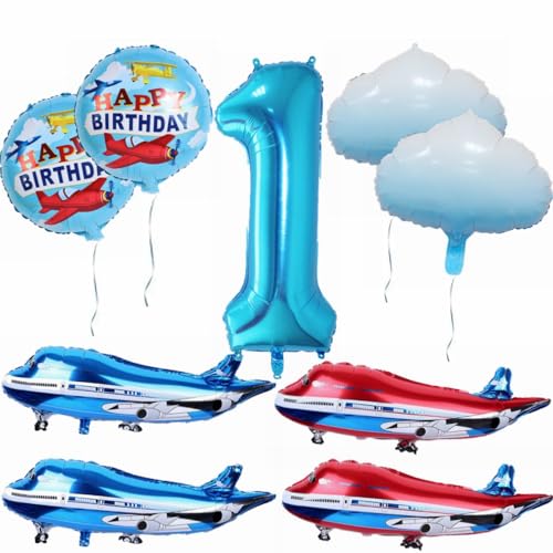 Yunchu Online Flugzeug Geburtstag Dekoration - Großer Blauer Rot Ballon, Cloud Folienballons, Party Set für 1. Geburtstag Junge Mädchen von Yunchu Online