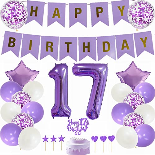Yunchu Online 17. Geburtstag Dekoration Mädchen Lila - Party Deko für Junge und Mädchen - Tortendeko, Ballon, Geschenk - White und Lila von Yunchu Online