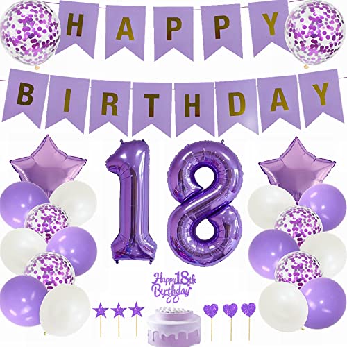 Yunchu Online 18. Geburtstag Dekoration Mädchen Lila - Party Deko Set Mit Tortendeko, Ballons Für Junge Und Mädchen - Geschenk 18 Jahre Yunchu Online 18. Geburtstag Dekoration Mädchen Lila - Party Deko Set Mit Tortendeko, Ballons Für Junge Und Mädchen - Geschenk 18 Jahre von Yunchu Online