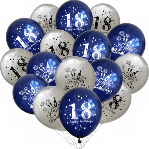 Yunchu Online 18. Geburtstag Luftballons Happy 18th Birthday Ballons Blau Silber 18. Geburtstag Dekoration 18 Jubiläum Geburtstagsparty Deko für Mädchen Jungen 18. Geburtstag Jubiläum Zubehör von Yunchu Online