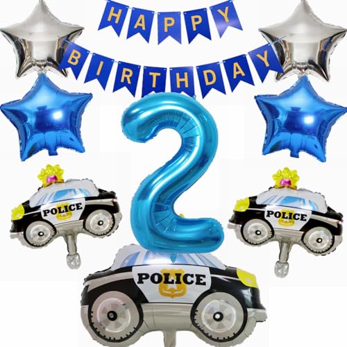 Yunchu Online 2. Polizei Geburtstag Dekoration Polizei Tortendeko Luftballons Polizei 2 Geburtstag Luftballon Blau Zahl 2 Helium Ballon für Polizei Motto Party Junge Geburtstag Party Supplies von Yunchu Online