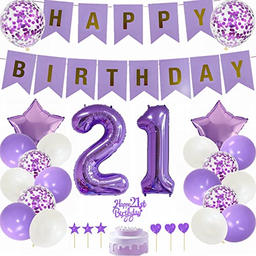 Yunchu Online 21. Geburtstag Dekoration Mann Frau Lila White Party - Tortendeko, Ballon, Geschenk für 21 Jahre von Yunchu Online