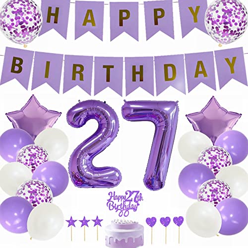 Yunchu Online 27. Geburtstag Dekoration Mann Frau Lila - Tortendeko, White Party Deko, Ballon - Geschenk für 27 Jahre von Yunchu Online