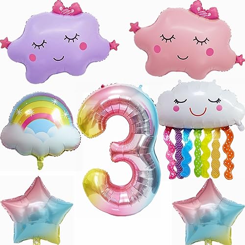 Yunchu Online 3. Regenbogen Geburtstagsdeko Set Geburtstagsdeko 3 Jahr Mädchen Folienballons zum 3. Geburtstag 3. Geburtstag Deko Regenbogen Quasten Ballon für Mädchen Geburtstag Deko von Yunchu Online