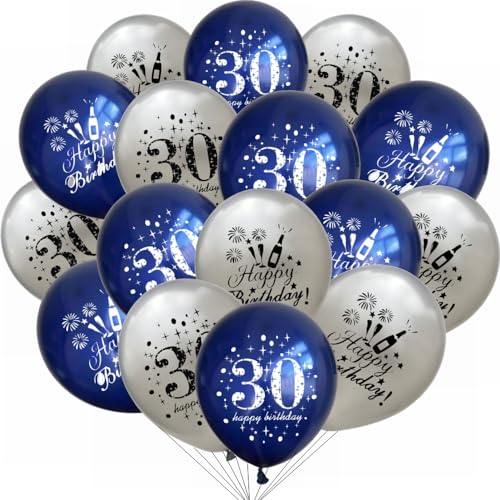 Yunchu Online 30. Geburtstag Luftballons Happy 30th Birthday Ballons Blau Silber 30. Geburtstag Dekoration 30 Jubiläum Geburtstagsparty Deko für Mädchen Jungen 30. Geburtstag Jubiläum Zubehör von Yunchu Online