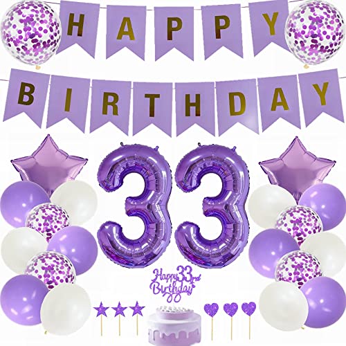 Yunchu Online 33. Geburtstag Dekoration Mann Frau Lila - Tortendeko, White Party Deko, Ballon - Geschenk für 33 Jahre von Yunchu Online