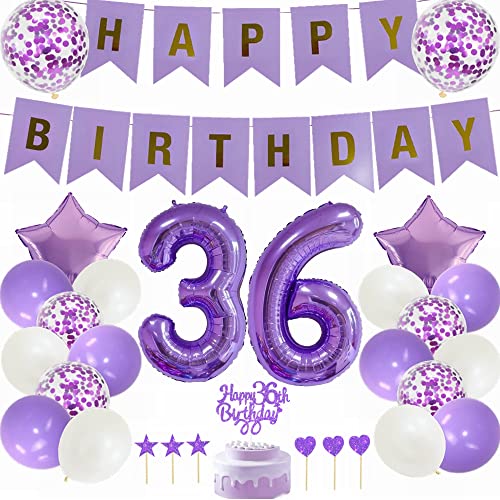 Yunchu Online 36. Geburtstag Dekoration Mann Frau Lila - Tortendeko White Party Deko - Geschenk 36 Jahre Ballon von Yunchu Online