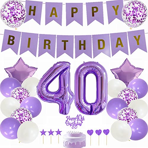 Yunchu Online 40. Geburtstag Dekoration Mann Frau - Lila Tortendeko, White Party Deko, Ballon - Geschenk für 40 Jahre von Yunchu Online