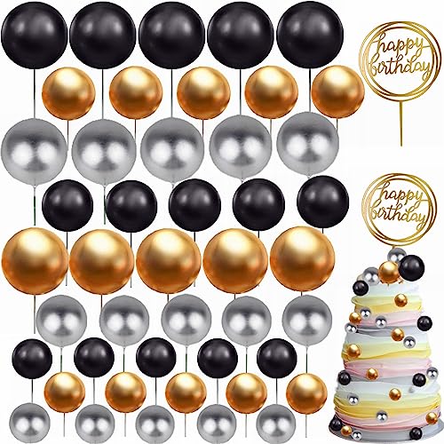 Yunchu Online 46 Stück Kuchen Dekoration Kugel Happy Birthday Tortendeko Mädchen Cupcake Topper Hochzeit Goldene Kugeln für Geburtstag von Yunchu Online