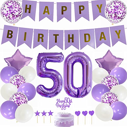 Yunchu Online 50. Geburtstag Dekoration Mann Frau Lila Tortendeko Geburtstag Lila White Party Deko 50. Geburtstag Party Deko 50 Geburtstag Mann Frau Deko Geschenk 50 jahre Geburtstag Deko Ballon von Yunchu Online