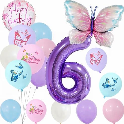Yunchu Online 6. Geburtstagsdeko Mädchen Lila Schmetterling - Kindergeburtstag Party Set Mit Schmetterlinge Deko für Mädchen von Yunchu Online